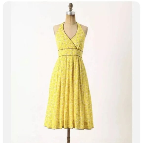 Anthropologie Moulinette Seours Lemon Halter Dress, Size 4 - Picture 2 of 9